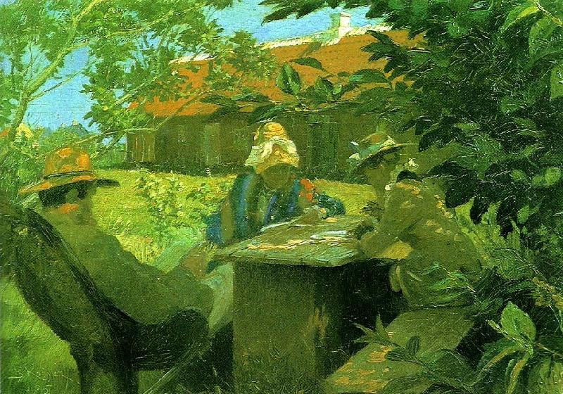 Peter Severin Kroyer anna og michael ancher i samtale med organist helene christensen i den gamle have china oil painting image